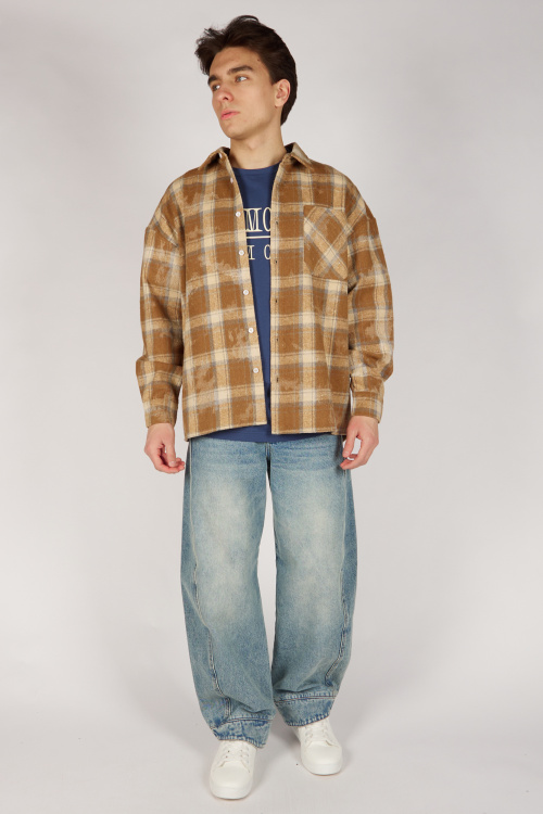 Рубашка B-SH36485 Miasin (бежевый в клетку, 140-170)